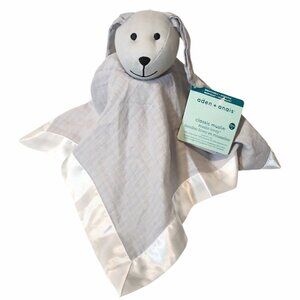 Aden + Anais Gray Bunny Rabbit Muslin Satin Lovey Security Blanket 15" X 15" NEW